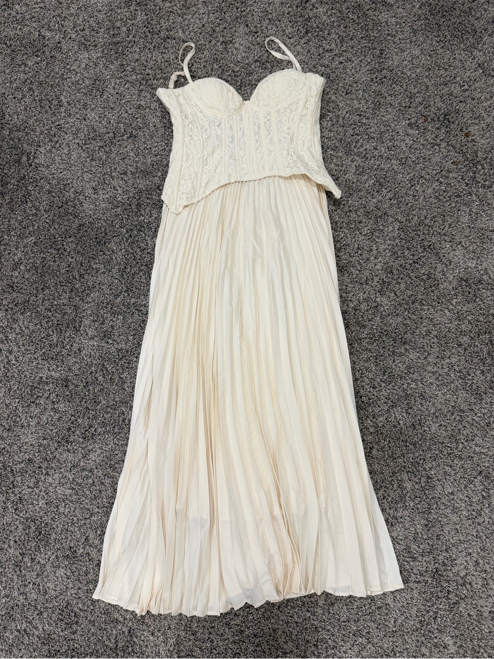 Fashion Nova Cream Lace Bustier Pleated Maxi Dress